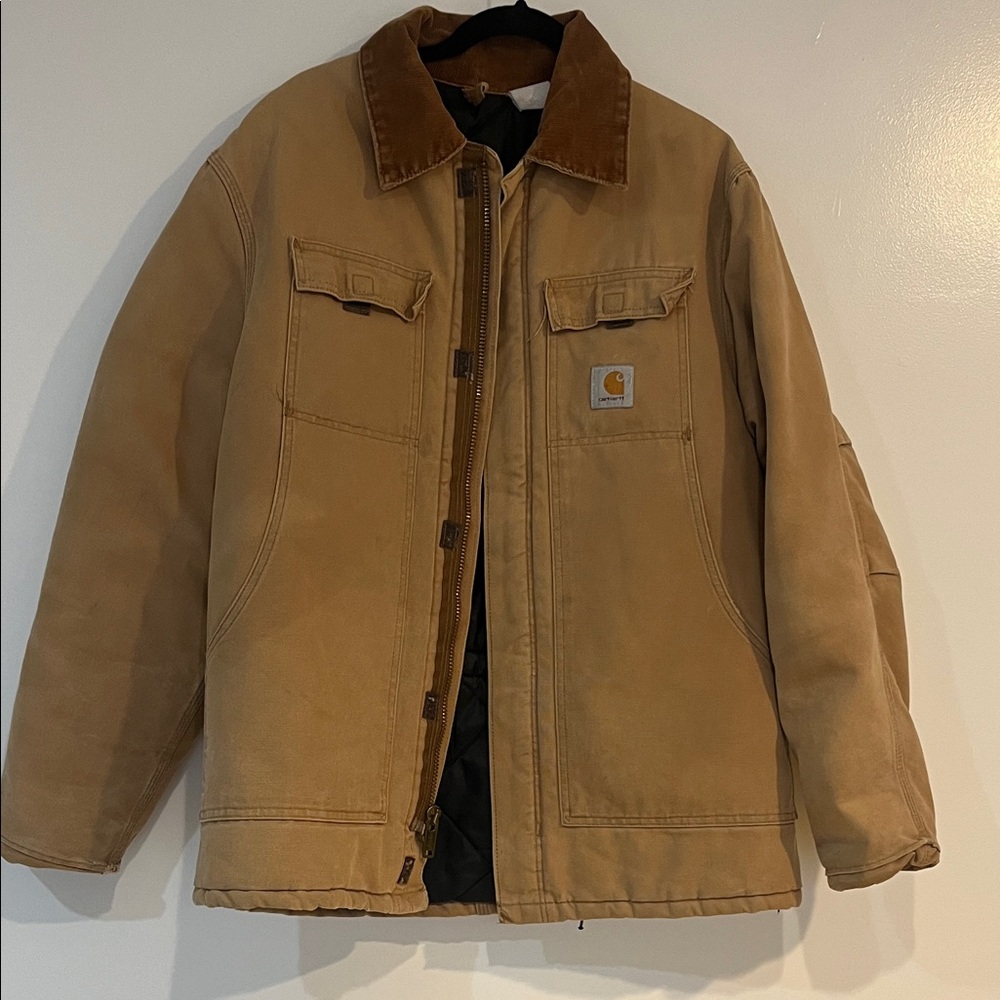 Carhartt Tan Canvas Duck Jacket with Corduroy Collar